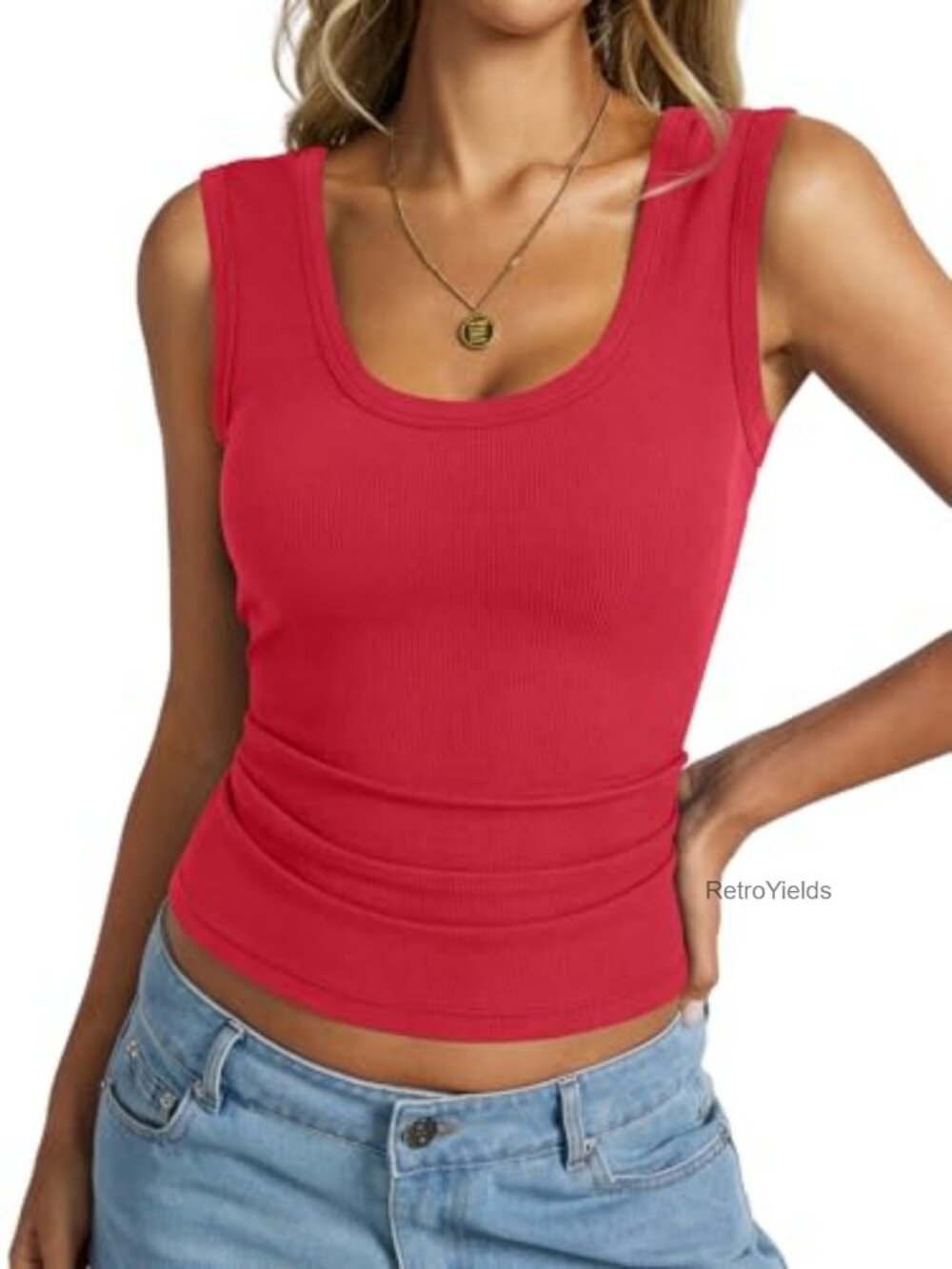 Womens Cotton Scoop Neck Fitted Ribbed Tank Top Sleeveless Basic Layering Shirt